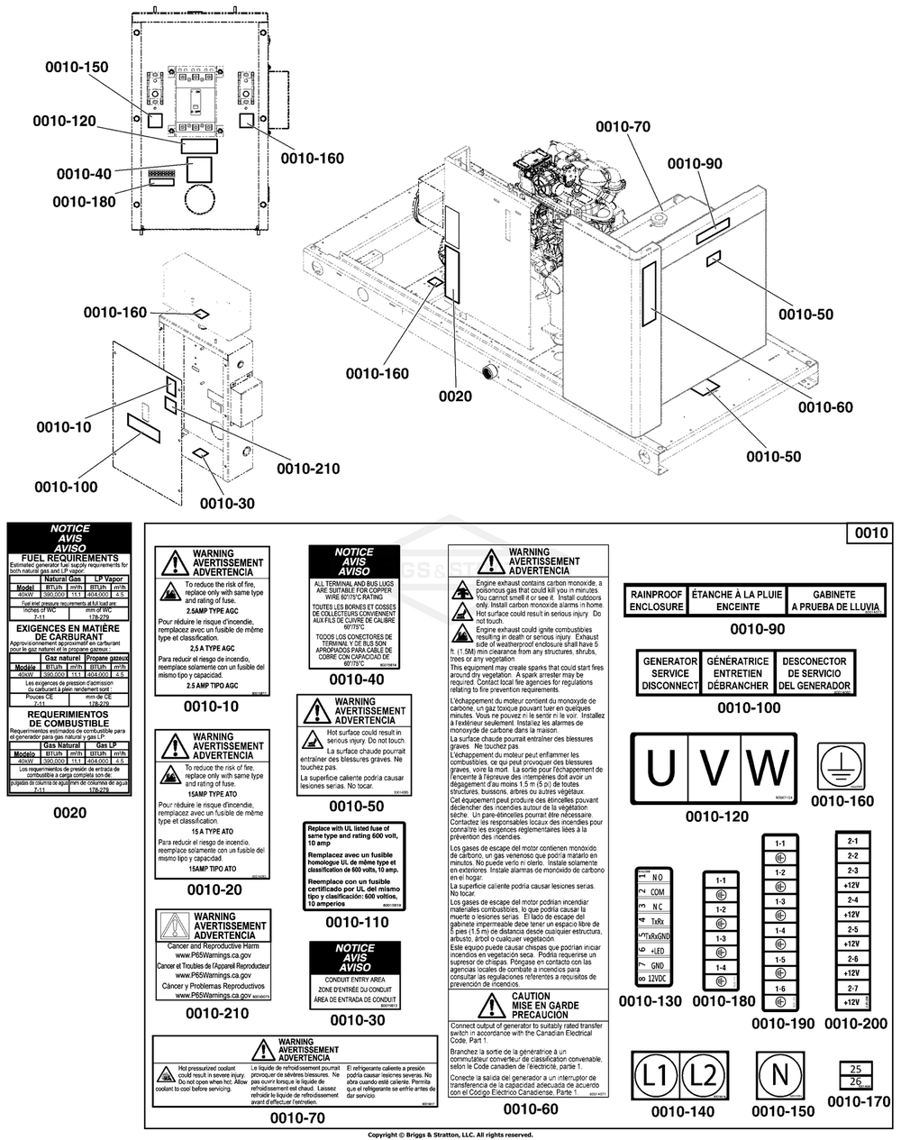 Decals Group - Circuit Protection Diagram and Parts List for 076158-02  Briggs and Stratton Generator